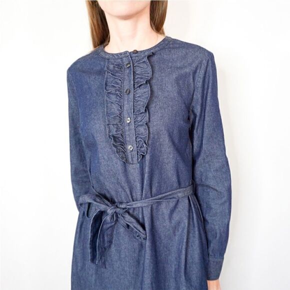 Draper James Chambray Belted Ruffle Long Sleeve Shift Dress - Picture 13 of 14